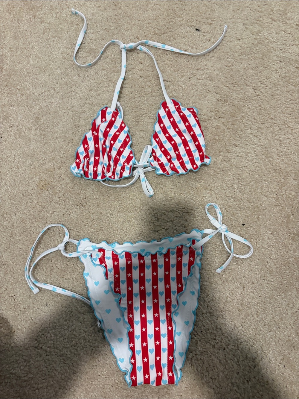 wild fable Red and White Striped Star Bikini with Blue Trim